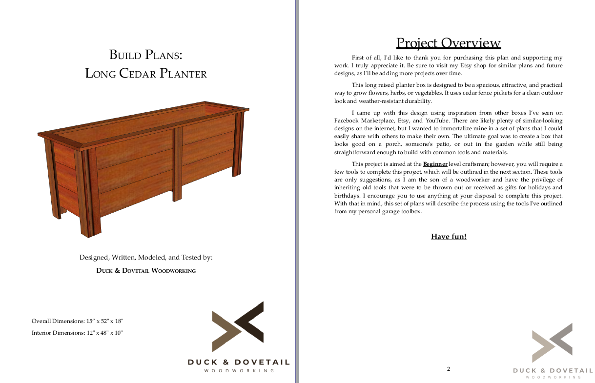 12 x 48 Cedar Planter Box Plans