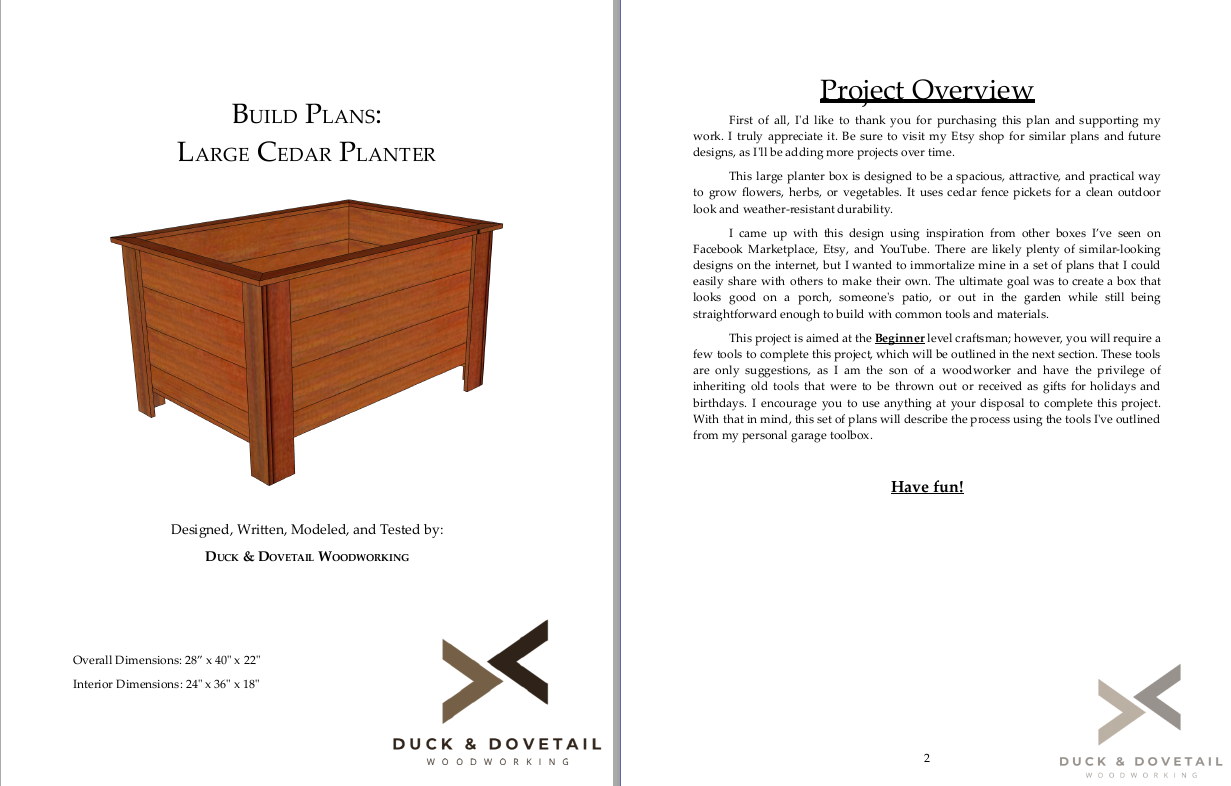 24 x 36 Cedar Planter Box Plans