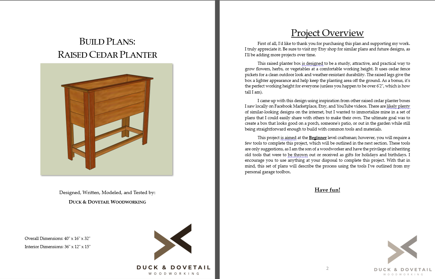 12 x 36 Cedar Planter Box Plans
